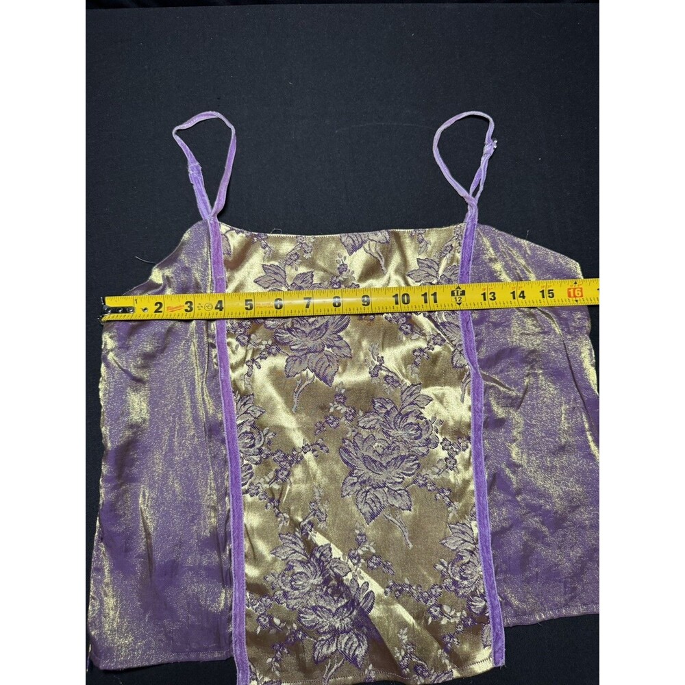 Vintage Amelia's Pajama Set Purple Gold Metallic Satin Floral Brocade Cami M/L - Picture 5 of 11